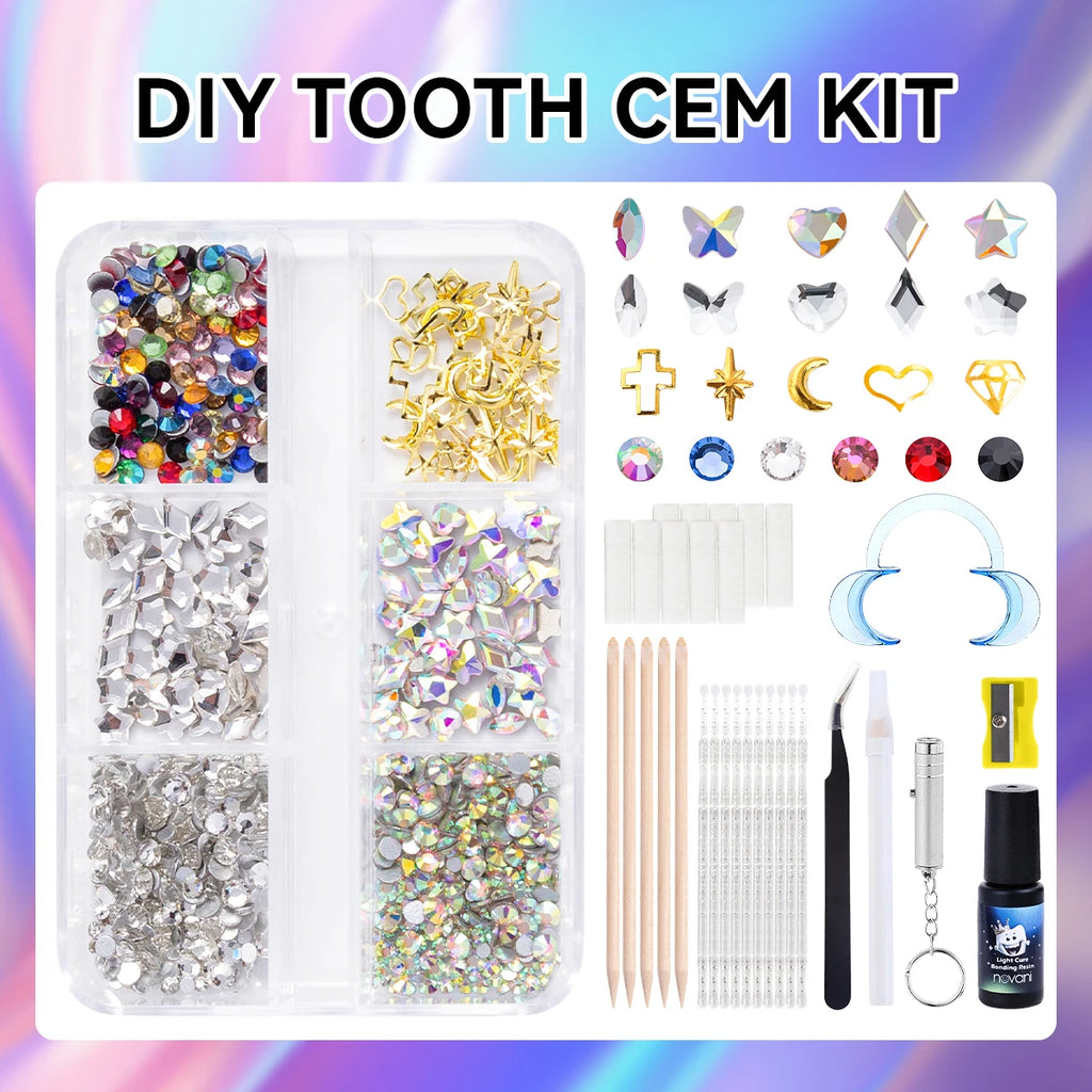 Temporary Tooth Gem Kit Glue Tooth Diamond Kit Consists of 9 Tools Crystal Flat Back Diamond Patch Sticker