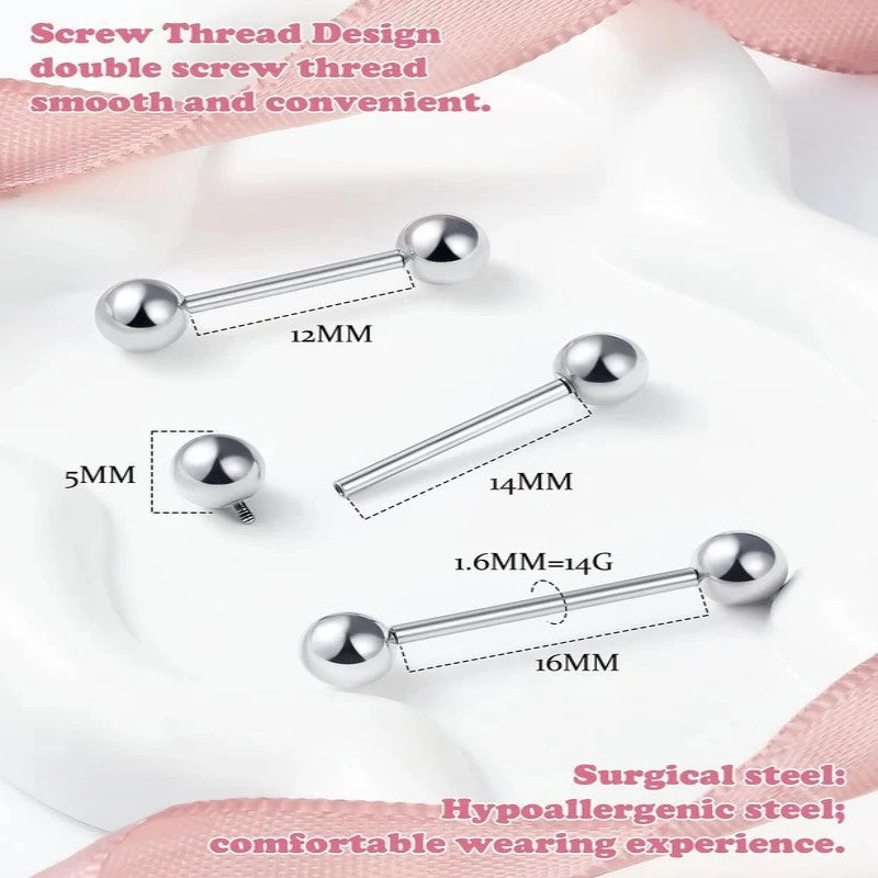 Internal Thread Tongue Nipple Piercing Jewelry 16G 14G 12mm-16mm Surgical Steel tongue