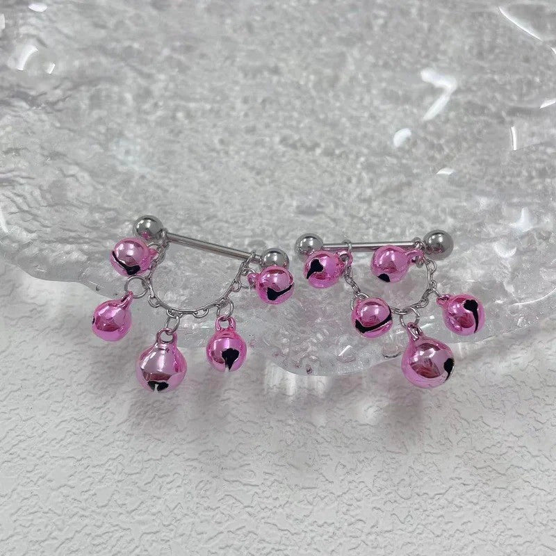 Jingle Bell Nipple Rings for Women 14G Christmas Red Green Bells Nipple Piercing Nipple