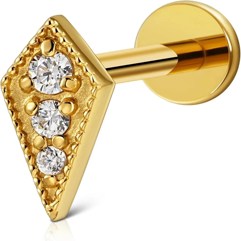 F136 Titanium Rhombus Flat Back Stud for Tragus Conch Helix Flat Labret