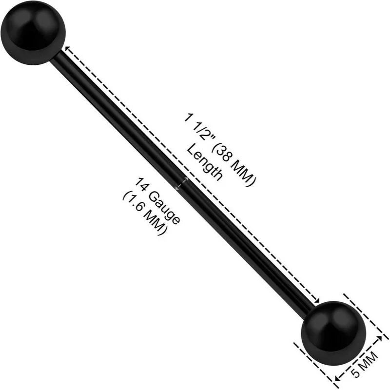 2PCS Stainless Steel Industrial Barbell Stud Scaffolding 14 Gauge 1 1/2 38mm 5mm Ball Earring