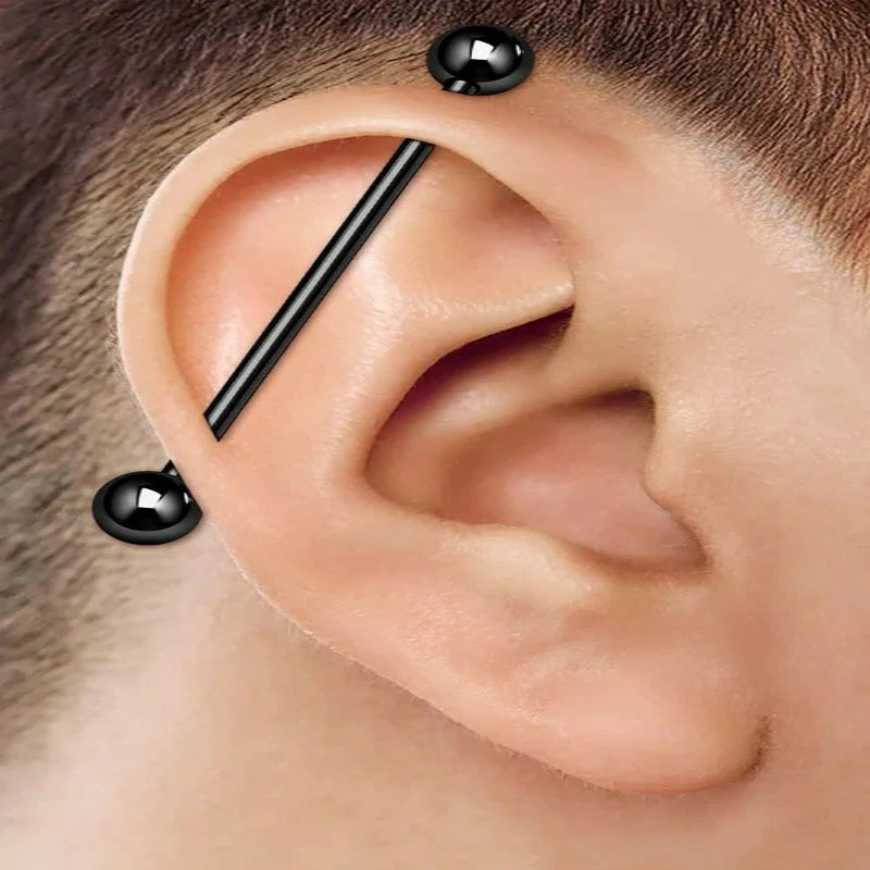 2PCS Stainless Steel Industrial Barbell Stud Scaffolding 14 Gauge 1 1/2 38mm 5mm Ball Earring