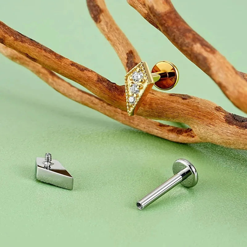 F136 Titanium Rhombus Flat Back Stud for Tragus Conch Helix Flat Labret