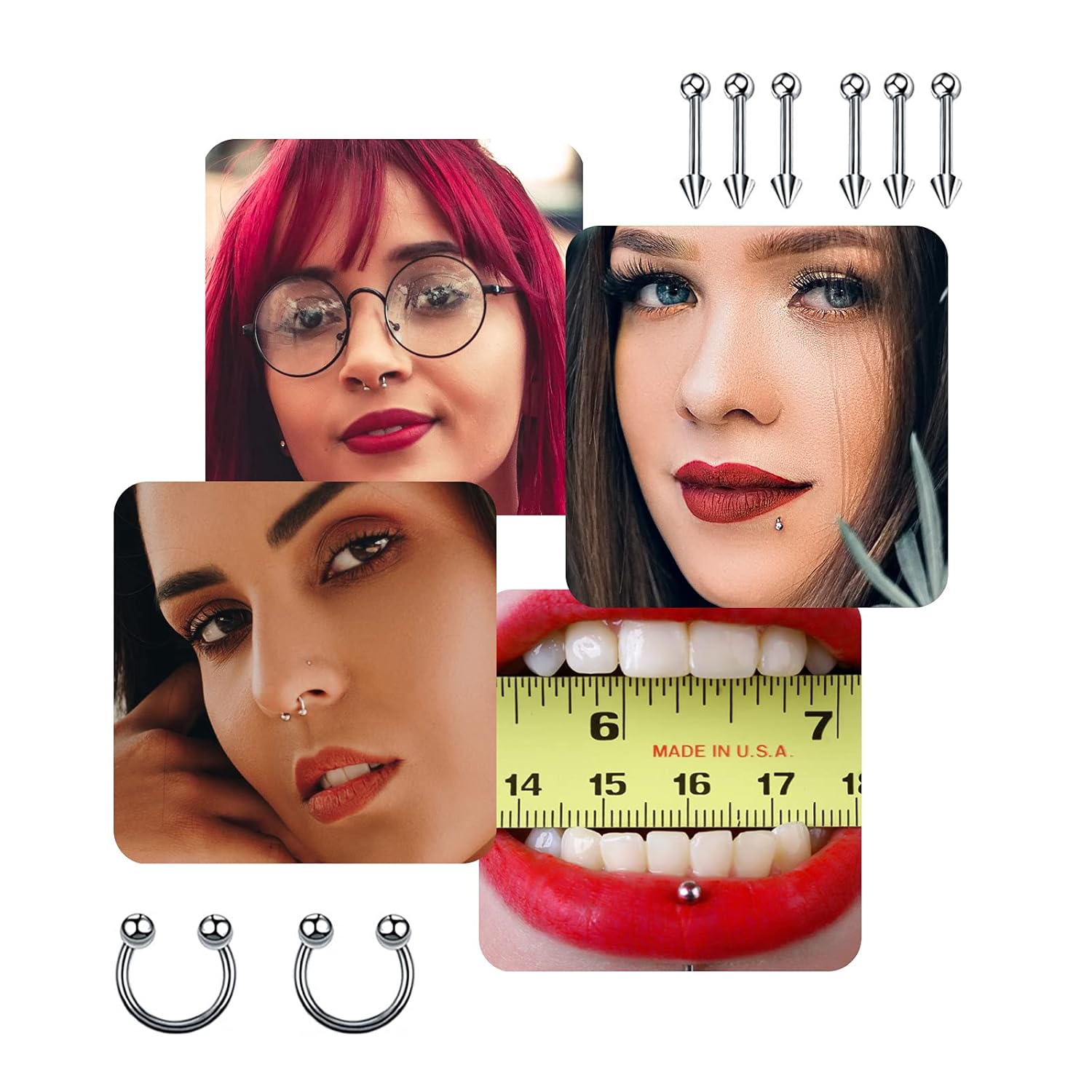 A - minusone 84PCS Body Septum Piercing Kit 14G 16G Tools for Nose Tongue Lip Ear Eyebrow Belly Button Cartilage Tragus Industrial Barbell Helix Daith Piercing Jewelry Clamps - QIAO CrystalQIAO CrystalQIAO Crystal