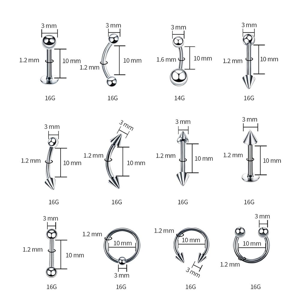 A - minusone 84PCS Body Septum Piercing Kit 14G 16G Tools for Nose Tongue Lip Ear Eyebrow Belly Button Cartilage Tragus Industrial Barbell Helix Daith Piercing Jewelry Clamps - QIAO CrystalQIAO CrystalQIAO Crystal