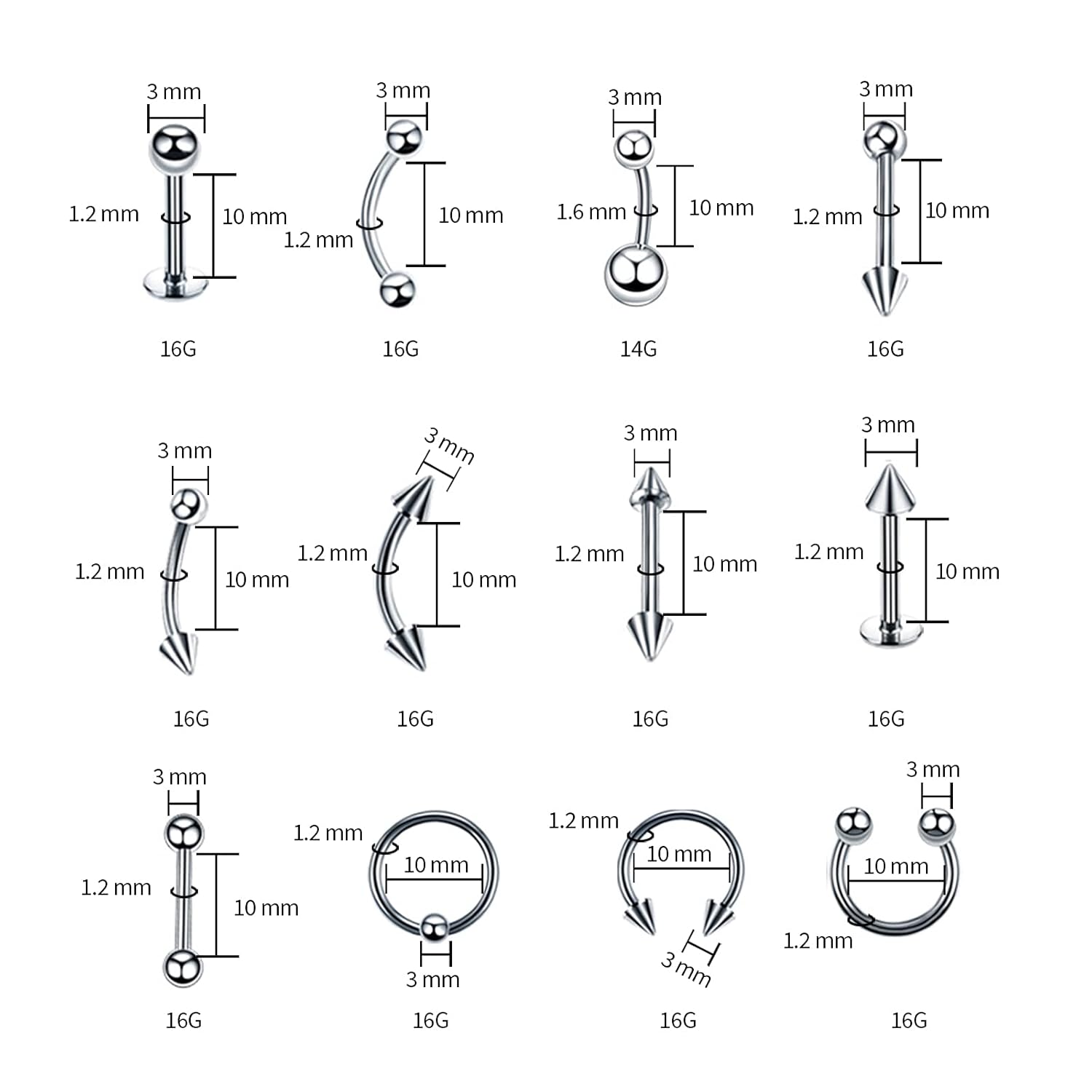 A - minusone 84PCS Body Septum Piercing Kit 14G 16G Tools for Nose Tongue Lip Ear Eyebrow Belly Button Cartilage Tragus Industrial Barbell Helix Daith Piercing Jewelry Clamps - QIAO CrystalQIAO CrystalQIAO Crystal
