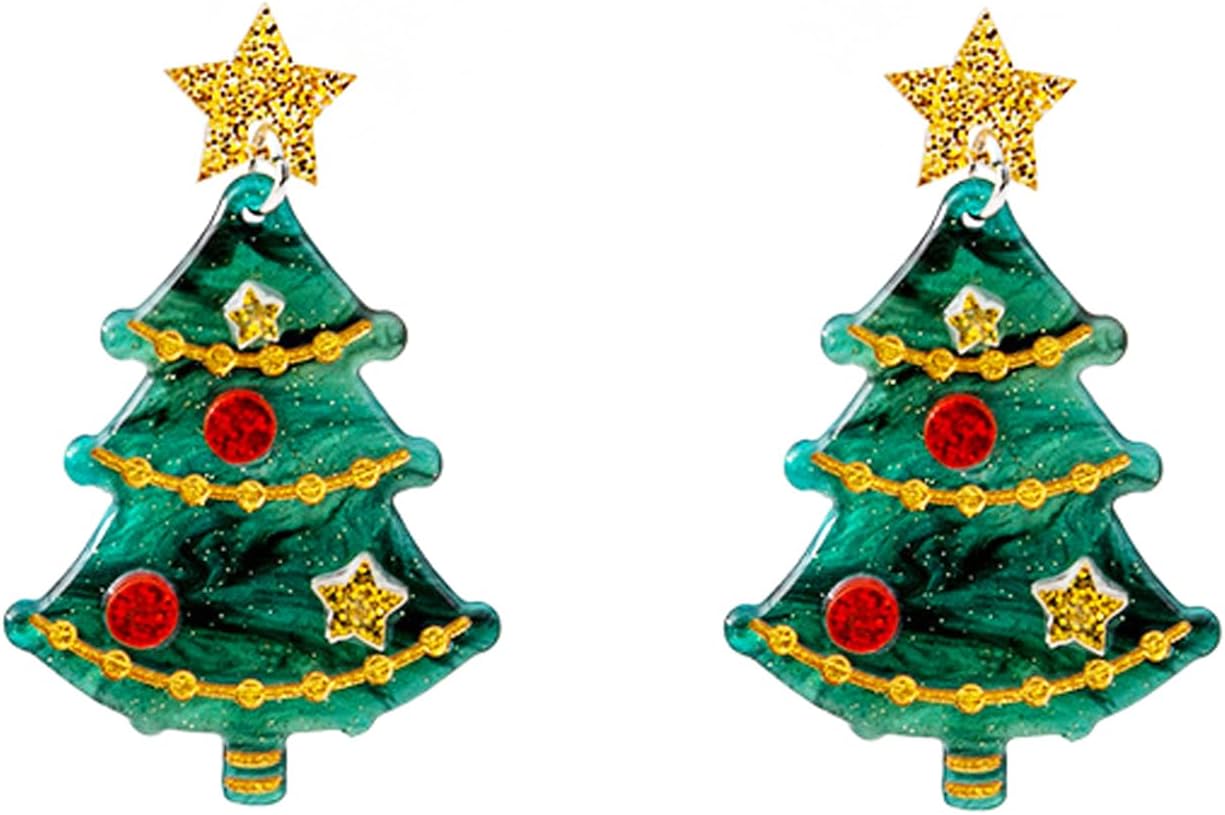 Acrylic Christmas Tree Drop Dangle Earrings - Colourful Holiday Jewelry for Women - 我的商店我的商店我的商店