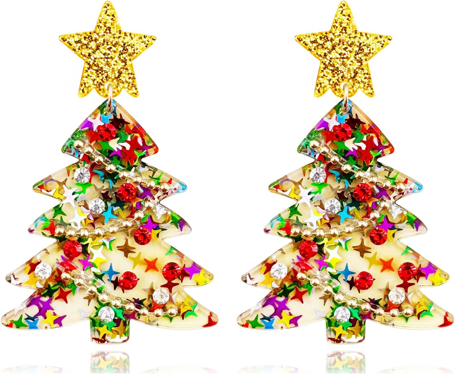 Acrylic Christmas Tree Drop Dangle Earrings - Colourful Holiday Jewelry for Women - 我的商店我的商店我的商店