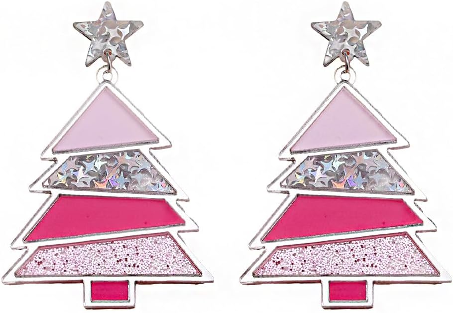 Acrylic Christmas Tree Drop Dangle Earrings - Colourful Holiday Jewelry for Women - 我的商店我的商店我的商店