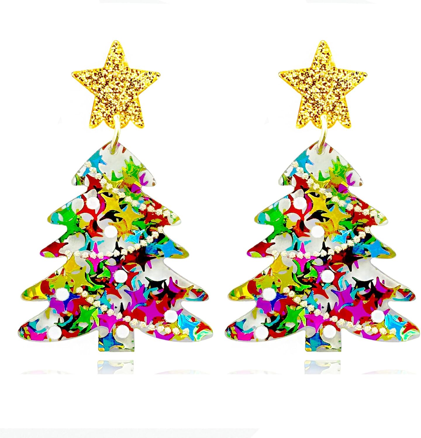 Acrylic Christmas Tree Drop Dangle Earrings - Colourful Holiday Jewelry for Women - 我的商店我的商店我的商店