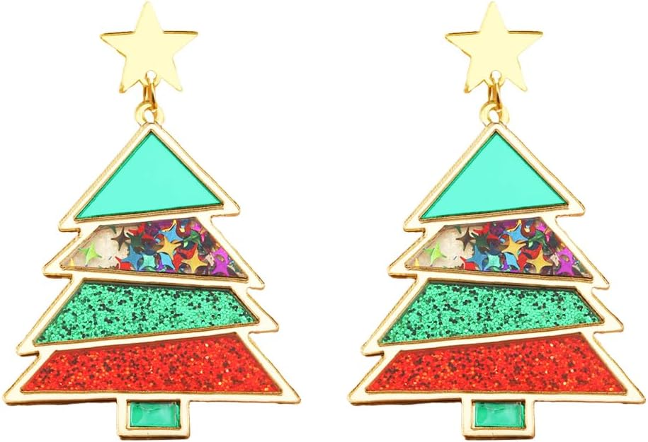 Acrylic Christmas Tree Drop Dangle Earrings - Colourful Holiday Jewelry for Women - 我的商店我的商店我的商店