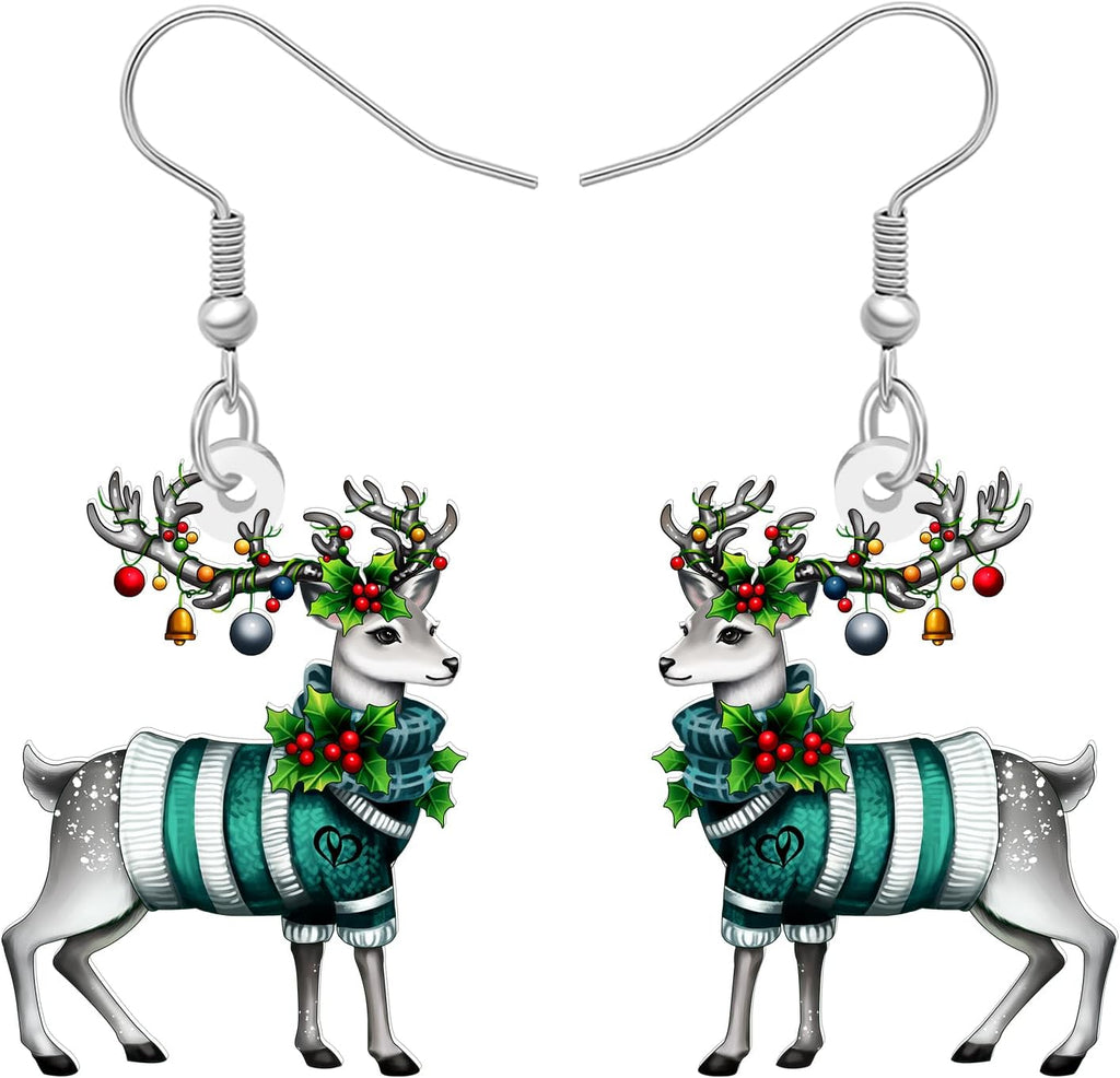 Acrylic Dangling Novelty Funny Christmas Reindeer Deer Earrings Hypoallergenic Designer Jewelry Gifts For Women - 我的商店我的商店我的商店