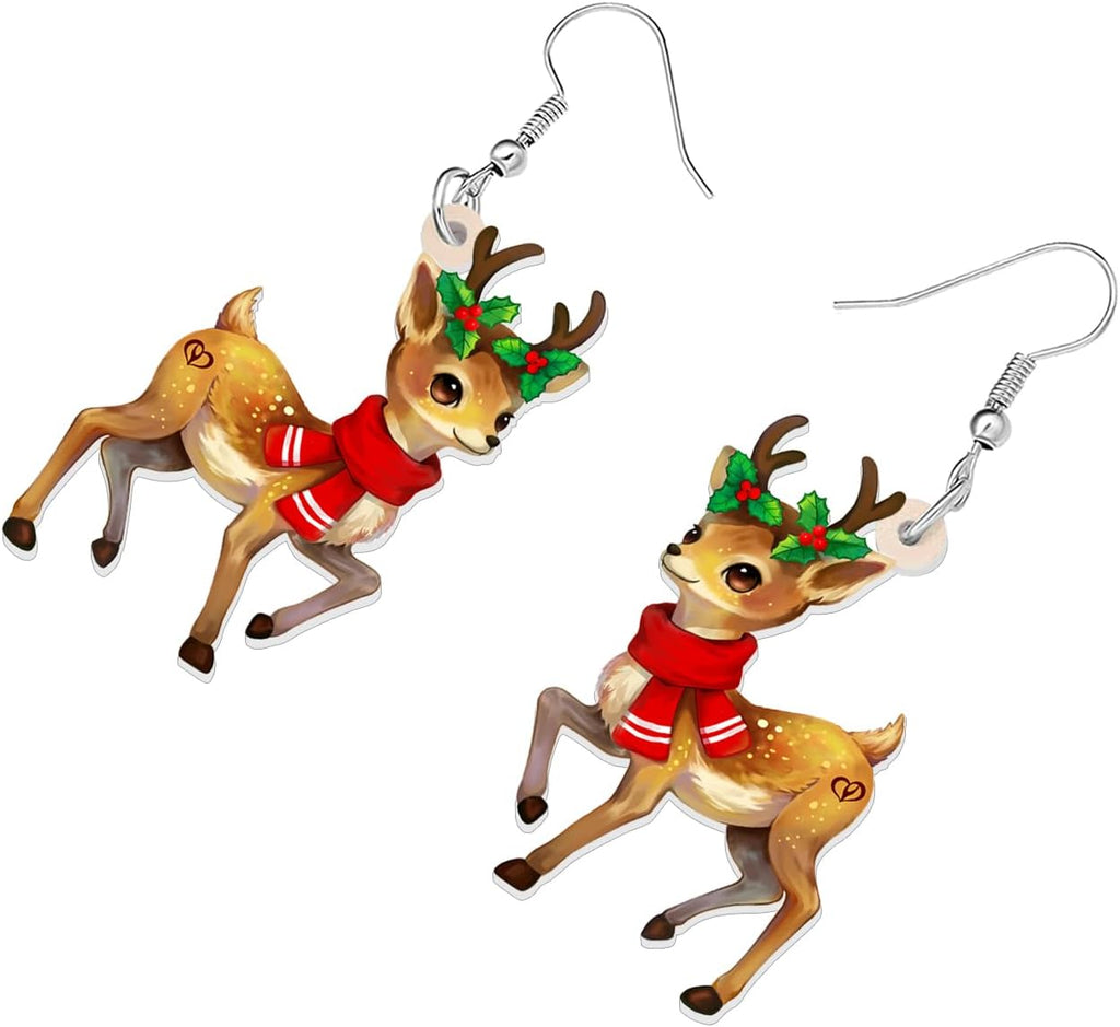 Acrylic Dangling Novelty Funny Christmas Reindeer Deer Earrings Hypoallergenic Designer Jewelry Gifts For Women - 我的商店我的商店我的商店
