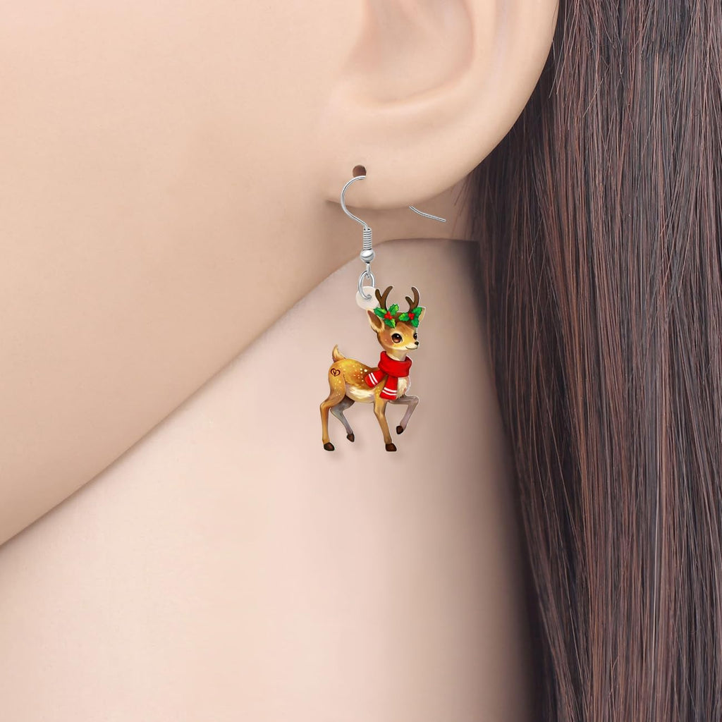 Acrylic Dangling Novelty Funny Christmas Reindeer Deer Earrings Hypoallergenic Designer Jewelry Gifts For Women - 我的商店我的商店我的商店
