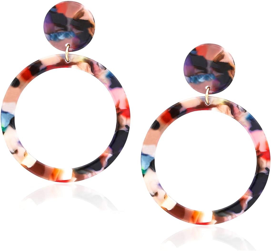 Acrylic for Women Geometry Circle Resin Drop Dangle Earrings Bohemia Tortoise Shell Hoop Earrings Mottled Statement Stud Earrings Fashion Jewelry - QIAO Crystal我的商店QIAO Crystal