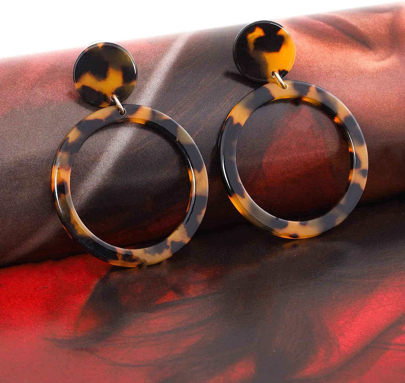 Acrylic for Women Geometry Circle Resin Drop Dangle Earrings Bohemia Tortoise Shell Hoop Earrings Mottled Statement Stud Earrings Fashion Jewelry - QIAO Crystal我的商店QIAO Crystal
