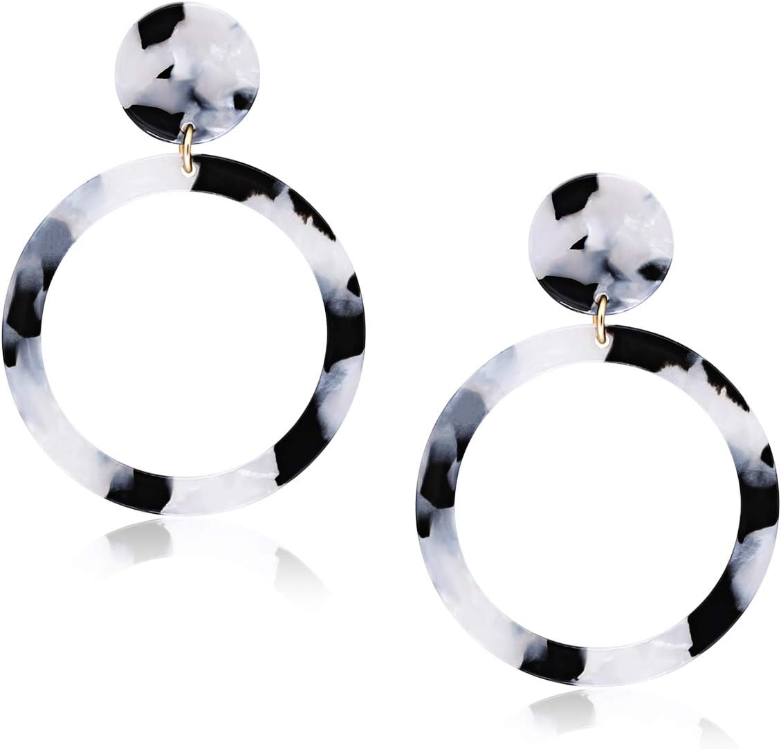 Acrylic for Women Geometry Circle Resin Drop Dangle Earrings Bohemia Tortoise Shell Hoop Earrings Mottled Statement Stud Earrings Fashion Jewelry - QIAO Crystal我的商店QIAO Crystal