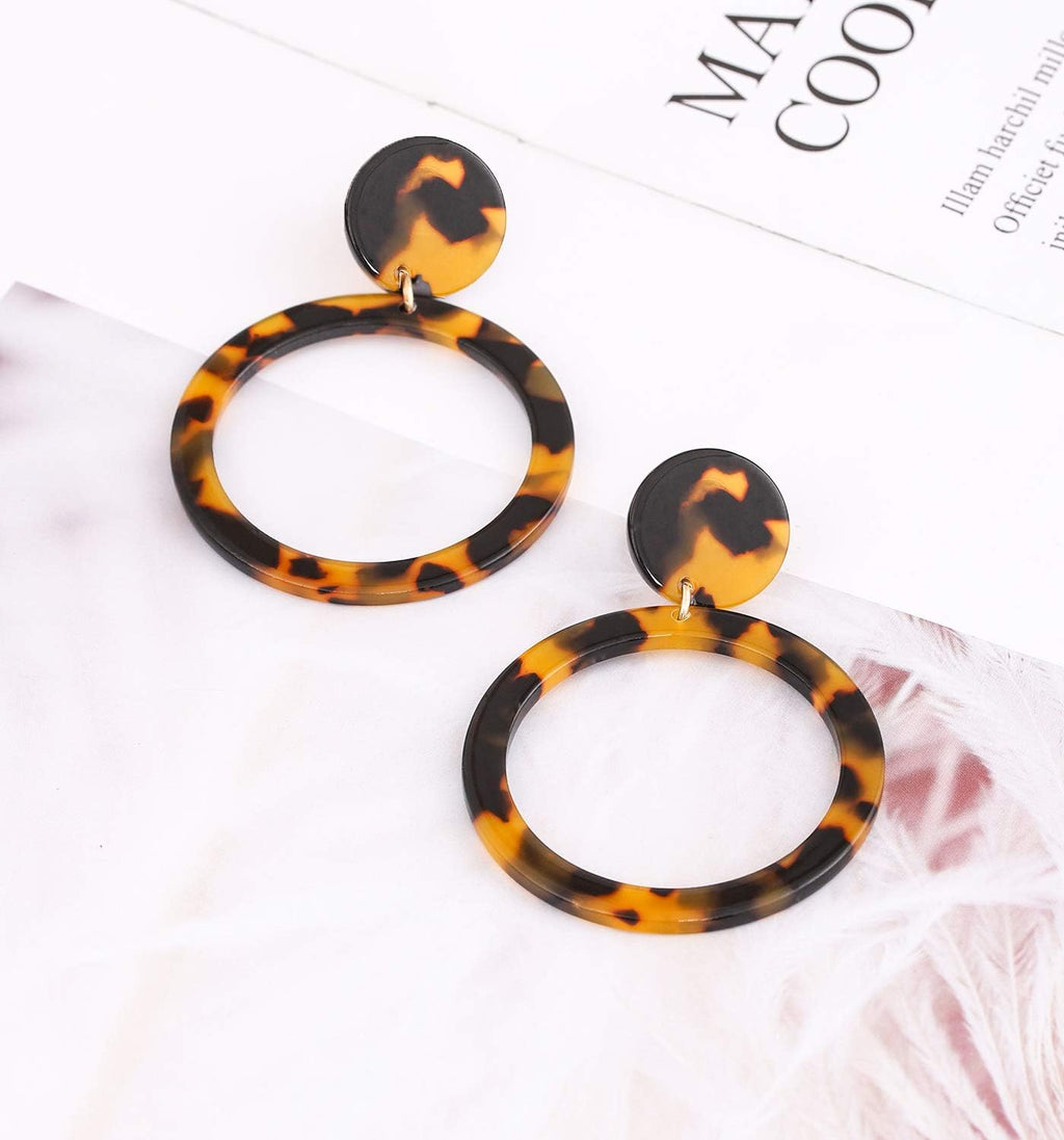 Acrylic for Women Geometry Circle Resin Drop Dangle Earrings Bohemia Tortoise Shell Hoop Earrings Mottled Statement Stud Earrings Fashion Jewelry - QIAO Crystal我的商店QIAO Crystal