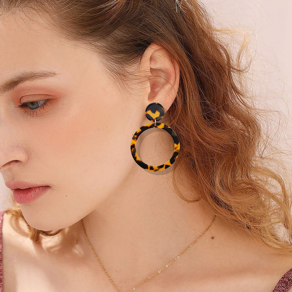 Acrylic for Women Geometry Circle Resin Drop Dangle Earrings Bohemia Tortoise Shell Hoop Earrings Mottled Statement Stud Earrings Fashion Jewelry - QIAO Crystal我的商店QIAO Crystal