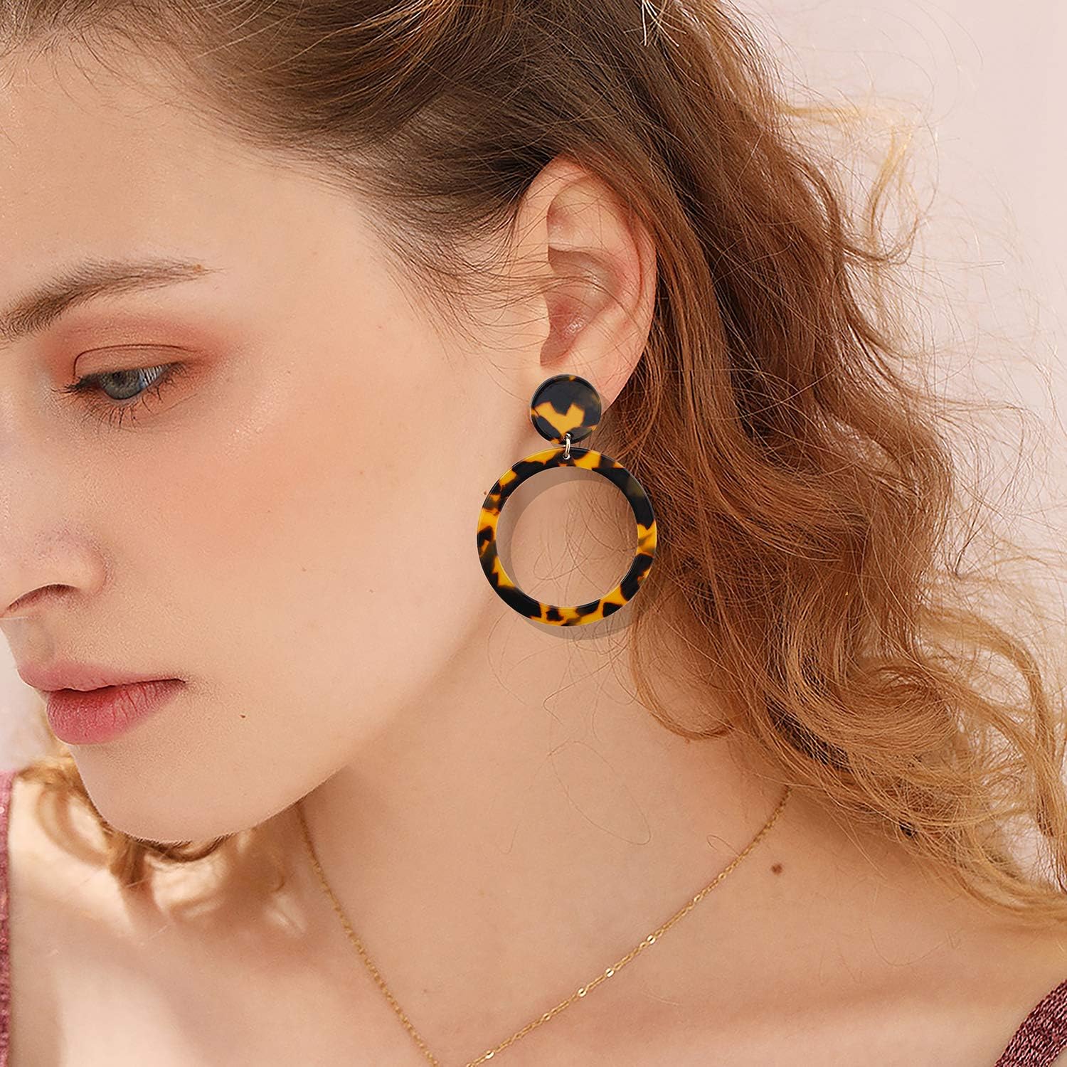 Acrylic for Women Geometry Circle Resin Drop Dangle Earrings Bohemia Tortoise Shell Hoop Earrings Mottled Statement Stud Earrings Fashion Jewelry - QIAO Crystal我的商店QIAO Crystal
