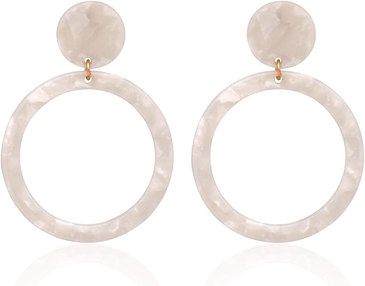 Acrylic for Women Geometry Circle Resin Drop Dangle Earrings Bohemia Tortoise Shell Hoop Earrings Mottled Statement Stud Earrings Fashion Jewelry - QIAO Crystal我的商店QIAO Crystal