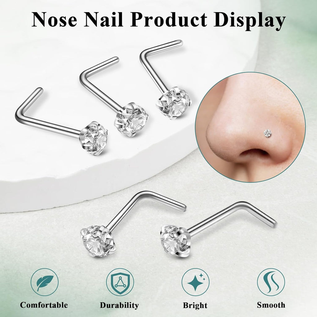 Aisoso Nose Rings, Titanium Steel Nose Piercings Stud Jewelry for Women Men Cubic Zirconia Imitation Diamond - QIAO CrystalQIAO CrystalQIAO Crystal