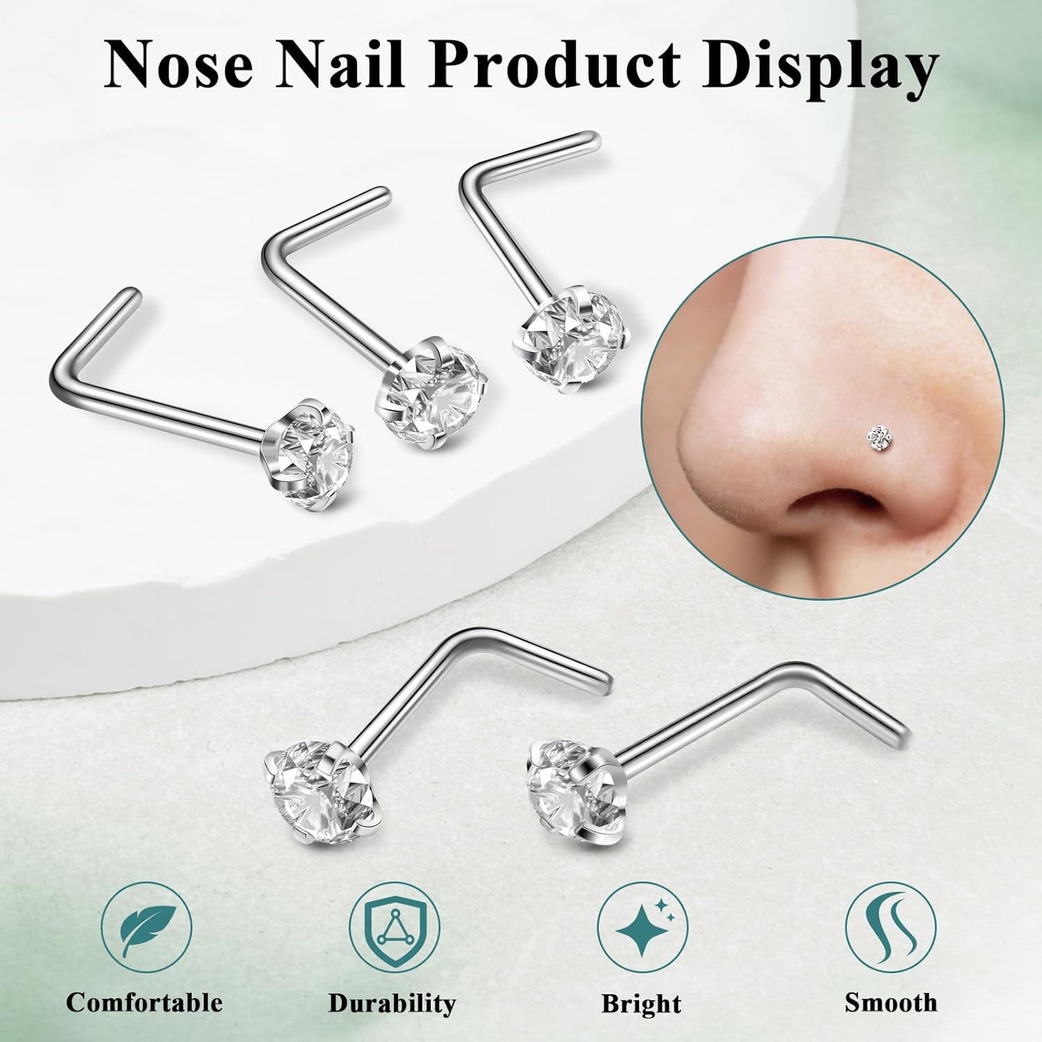 Aisoso Nose Rings, Titanium Steel Nose Piercings Stud Jewelry for Women Men Cubic Zirconia Imitation Diamond - QIAO CrystalQIAO CrystalQIAO Crystal