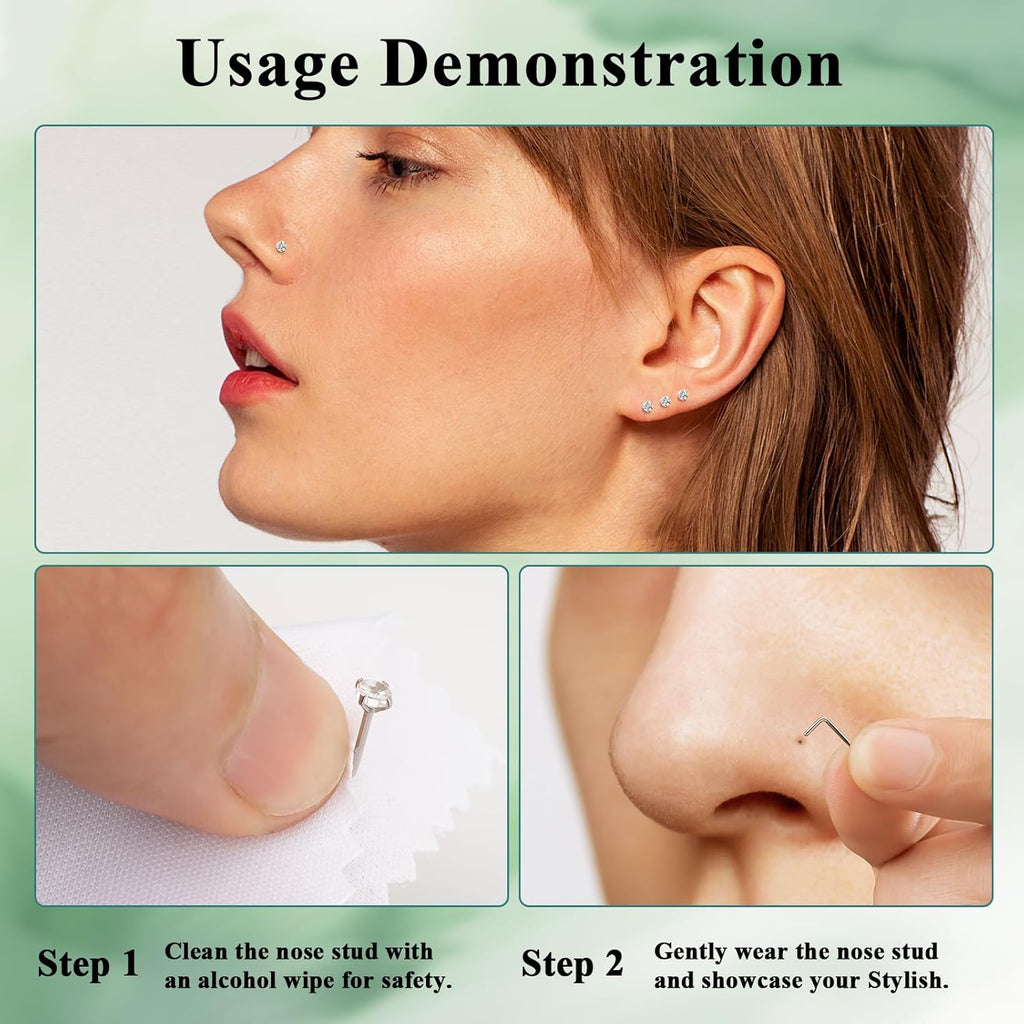 Aisoso Nose Rings, Titanium Steel Nose Piercings Stud Jewelry for Women Men Cubic Zirconia Imitation Diamond - QIAO CrystalQIAO CrystalQIAO Crystal