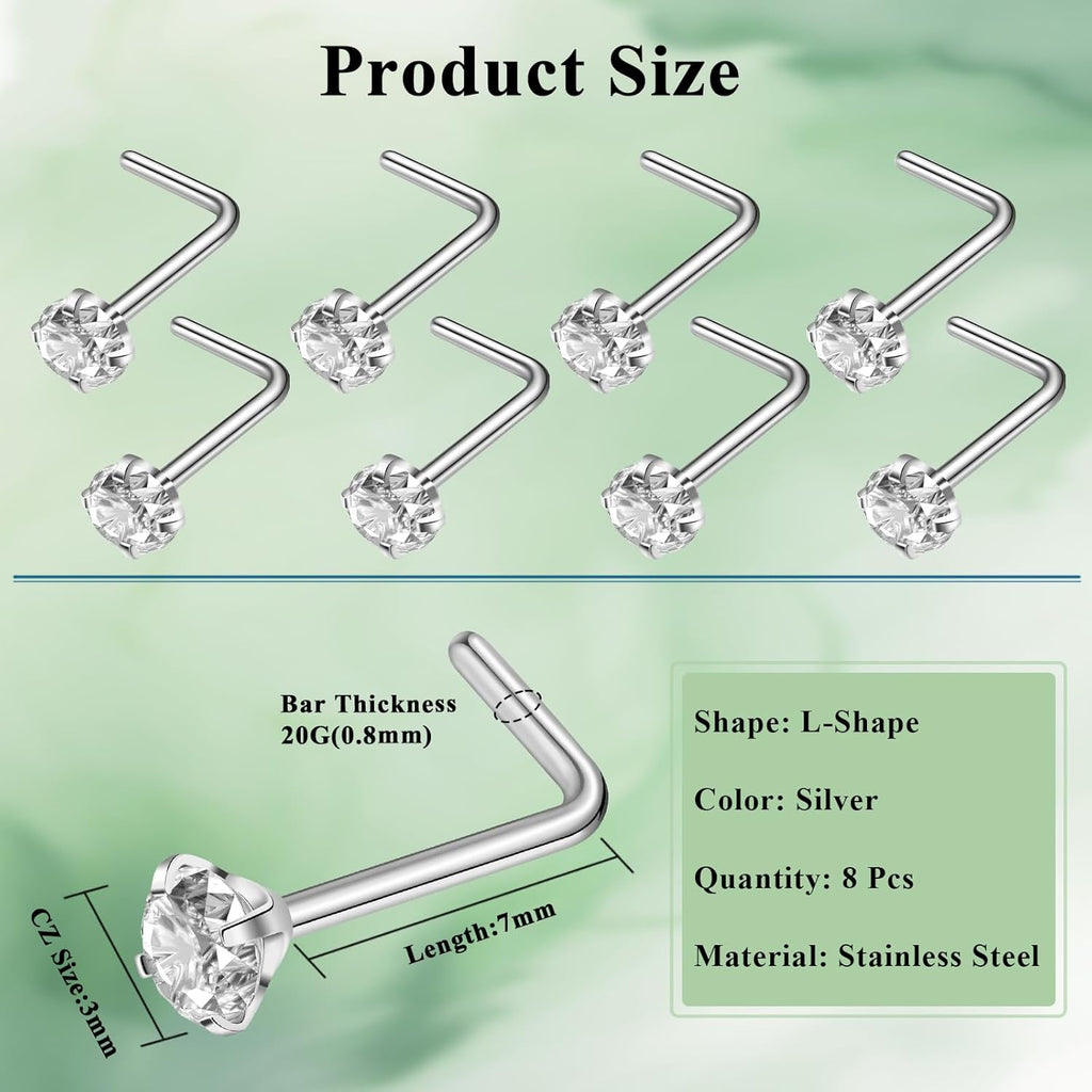 Aisoso Nose Rings, Titanium Steel Nose Piercings Stud Jewelry for Women Men Cubic Zirconia Imitation Diamond - QIAO CrystalQIAO CrystalQIAO Crystal