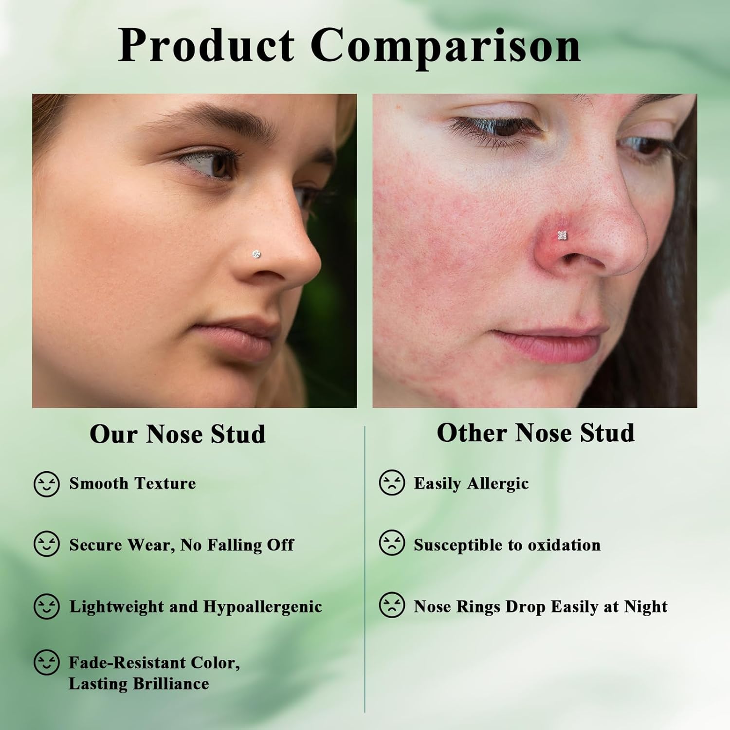 Aisoso Nose Rings, Titanium Steel Nose Piercings Stud Jewelry for Women Men Cubic Zirconia Imitation Diamond - QIAO CrystalQIAO CrystalQIAO Crystal