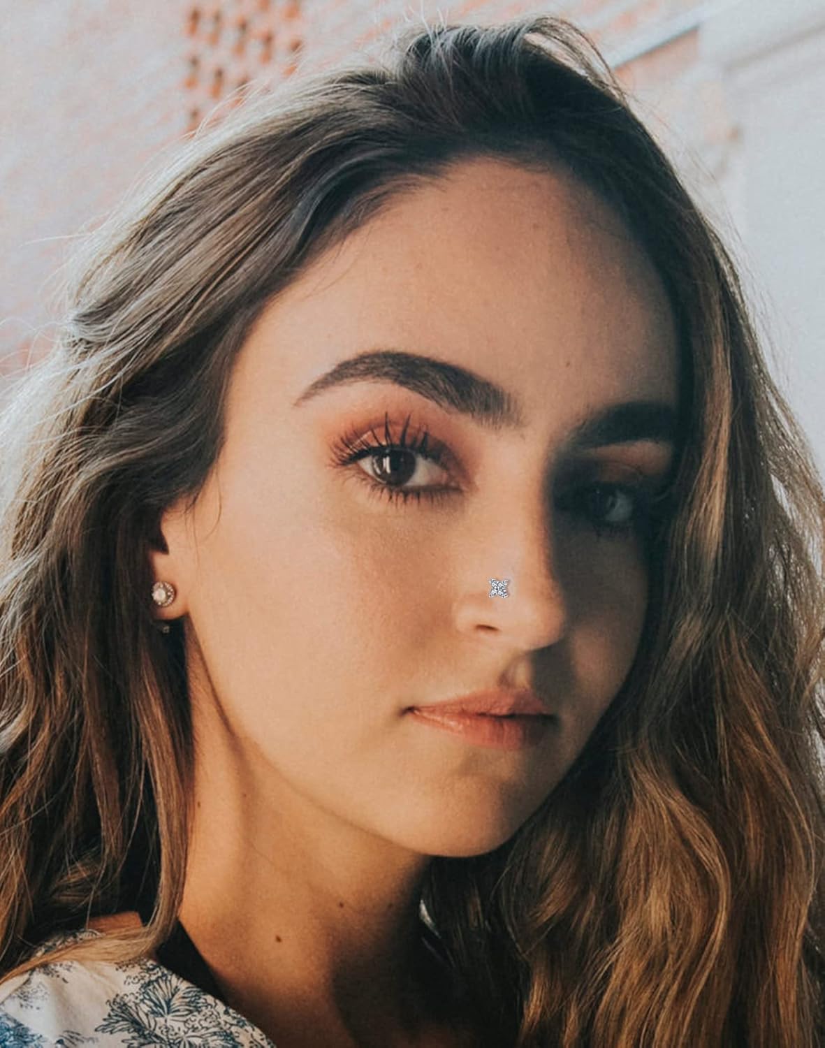 Akeoqi 12Pcs Nose Rings Stud L Shape Nose Rings Cubic Zirconia Butterfly Flower Eye Moon Crown Heart Lightning Shape Nose Studs Piercing Jewelry for Women Men Silver Gold Plated 20G - QIAO CrystalQIAO CrystalQIAO Crystal