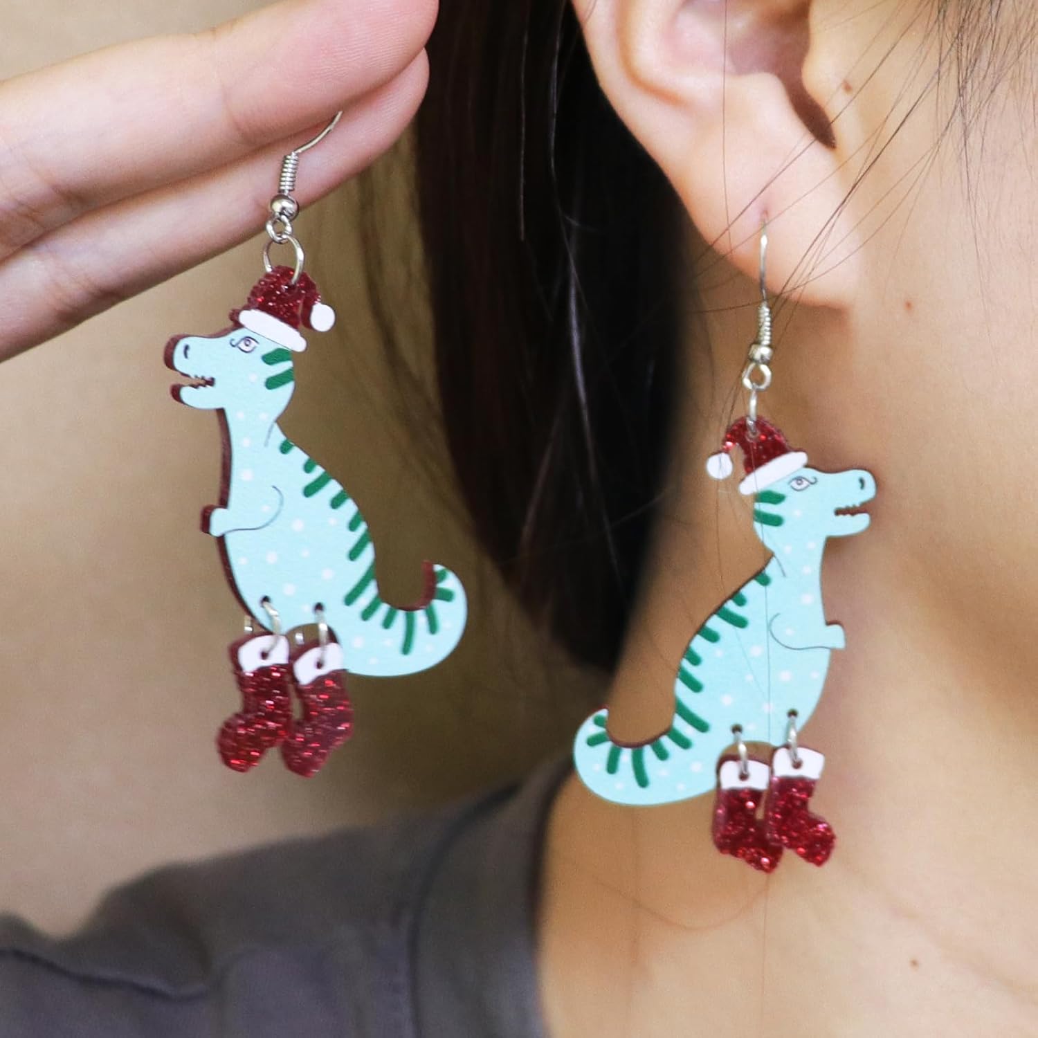 Animal Drop Earrings Colorful Boots Chicken Hen Dinosaur Lovely Panda with Bamboos Funny Animal Dangle Earrings For Women Christams Birthday Gift - QIAO Crystal我的商店QIAO Crystal