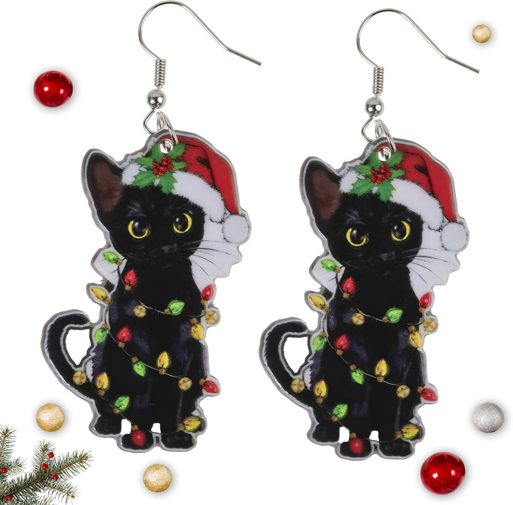 Artlunar Christmas Earrings, Christmas Accessories For Women - Holiday Drop Earrings - Jingle Bell/Black Cat/Christmas Sock - 我的商店我的商店我的商店