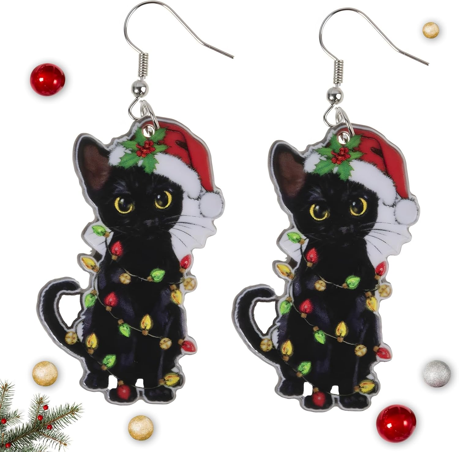 Artlunar Christmas Earrings, Christmas Accessories For Women - Holiday Drop Earrings - Jingle Bell/Black Cat/Christmas Sock - 我的商店我的商店我的商店