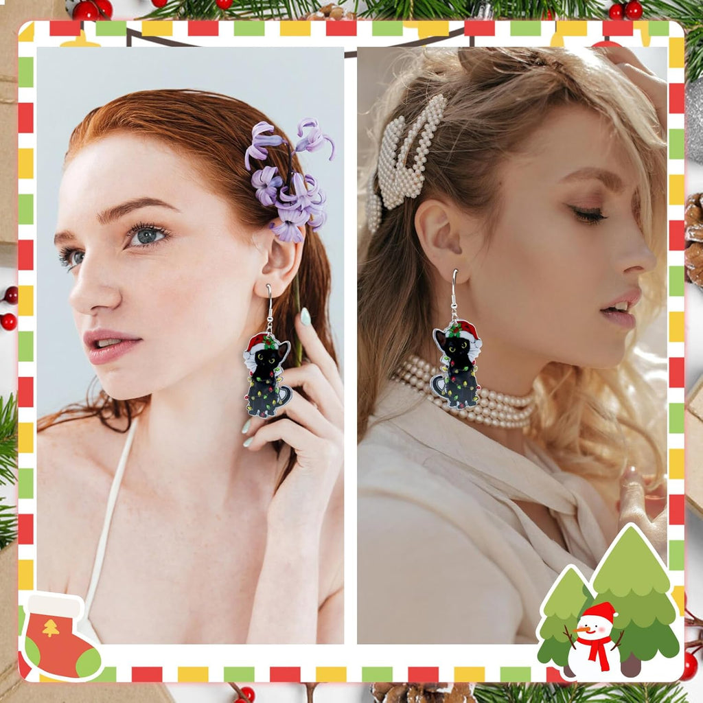 Artlunar Christmas Earrings, Christmas Accessories For Women - Holiday Drop Earrings - Jingle Bell/Black Cat/Christmas Sock - 我的商店我的商店我的商店