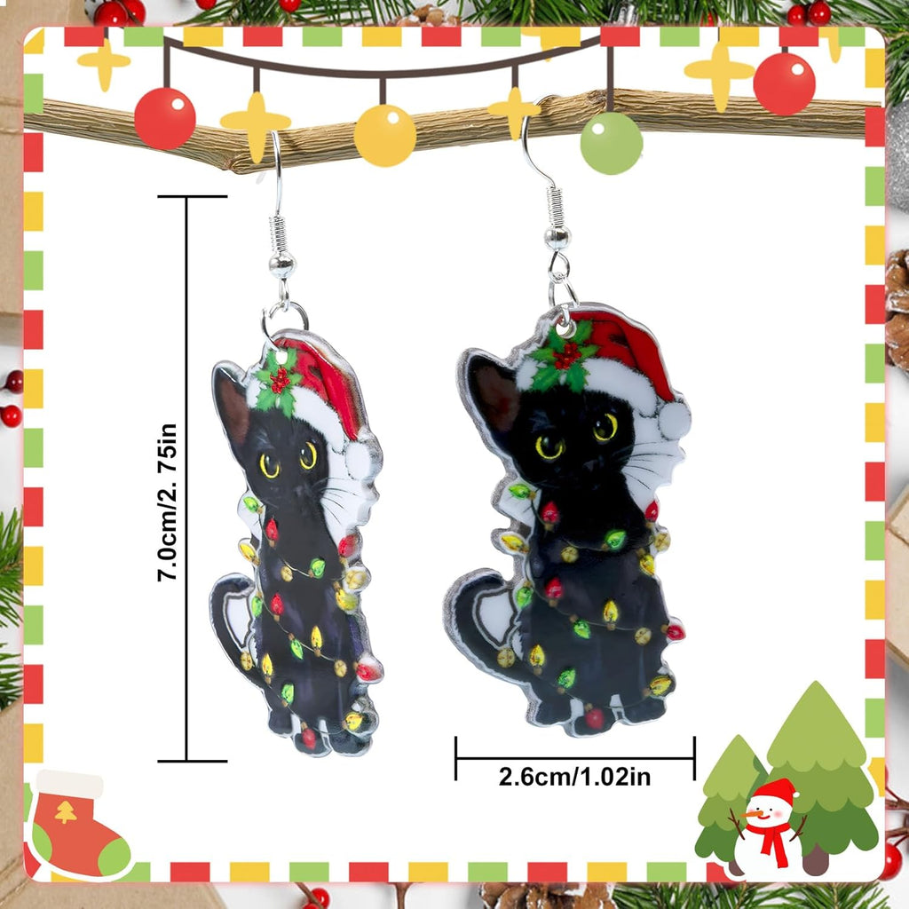 Artlunar Christmas Earrings, Christmas Accessories For Women - Holiday Drop Earrings - Jingle Bell/Black Cat/Christmas Sock - 我的商店我的商店我的商店