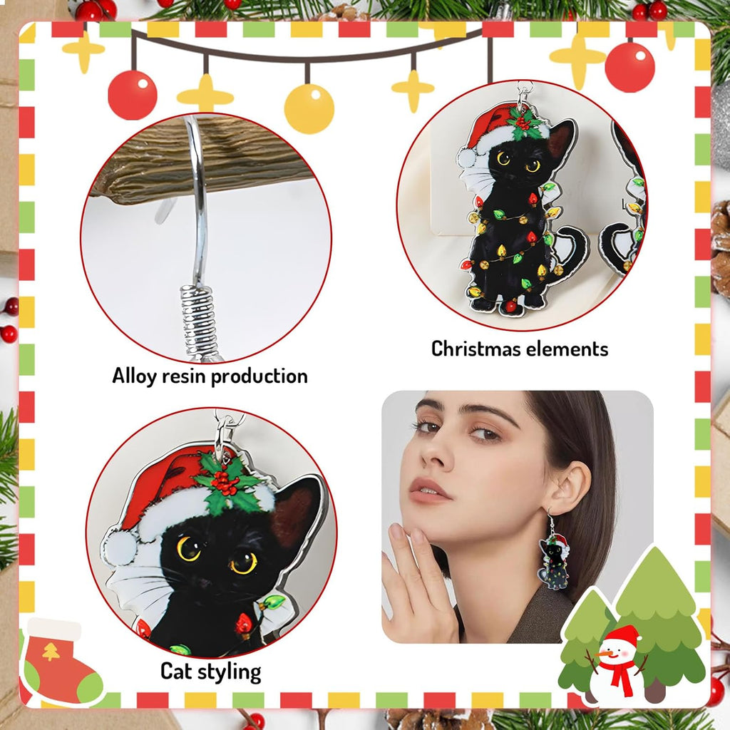 Artlunar Christmas Earrings, Christmas Accessories For Women - Holiday Drop Earrings - Jingle Bell/Black Cat/Christmas Sock - 我的商店我的商店我的商店