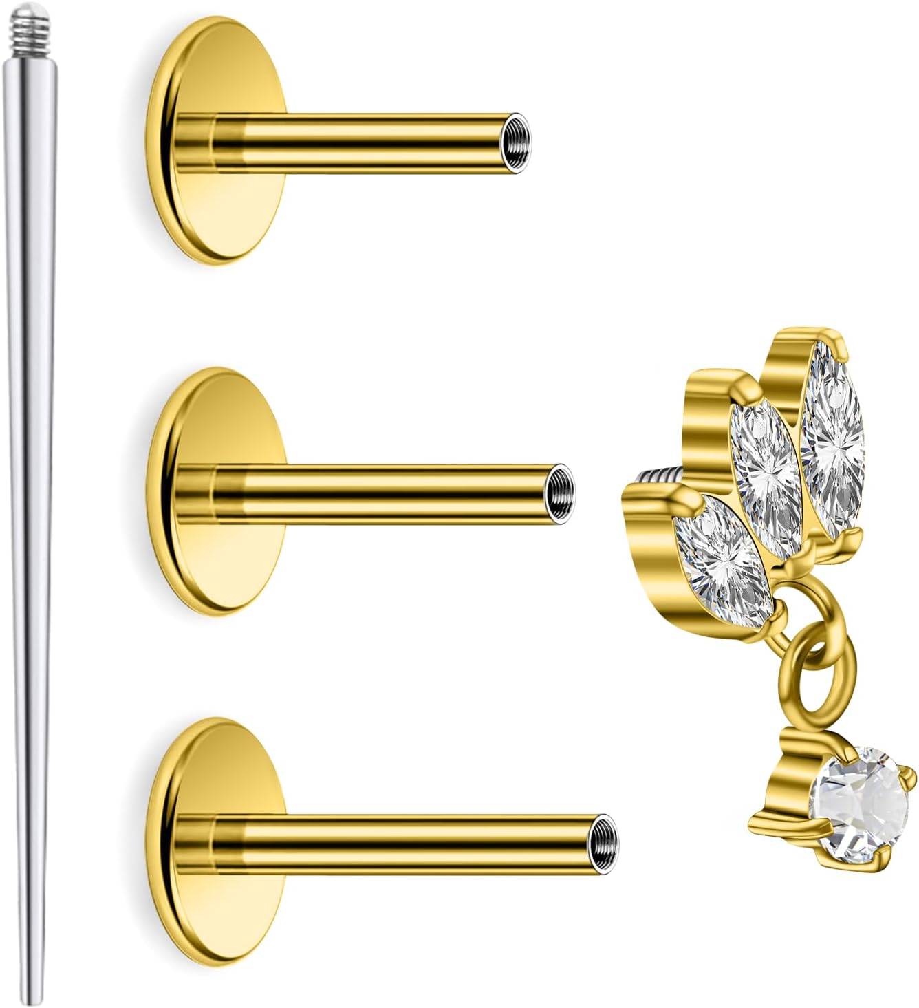 Astm F136 Titanium Internally Threaded Flat Back Earrings Tragus Helix Conch - QIAO CrystalQIAO CrystalQIAO Crystal