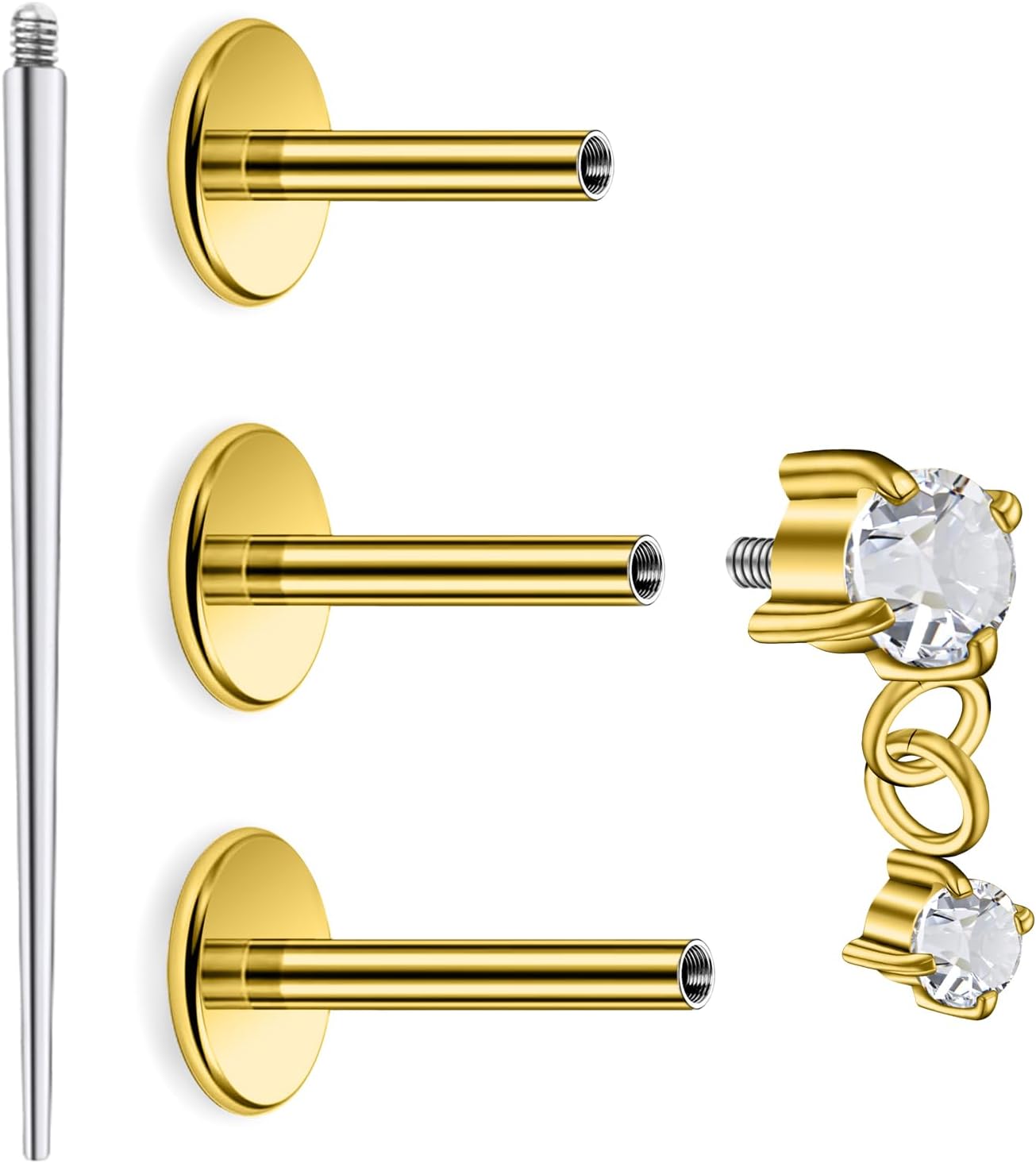 Astm F136 Titanium Internally Threaded Flat Back Earrings Tragus Helix Conch - QIAO CrystalQIAO CrystalQIAO Crystal