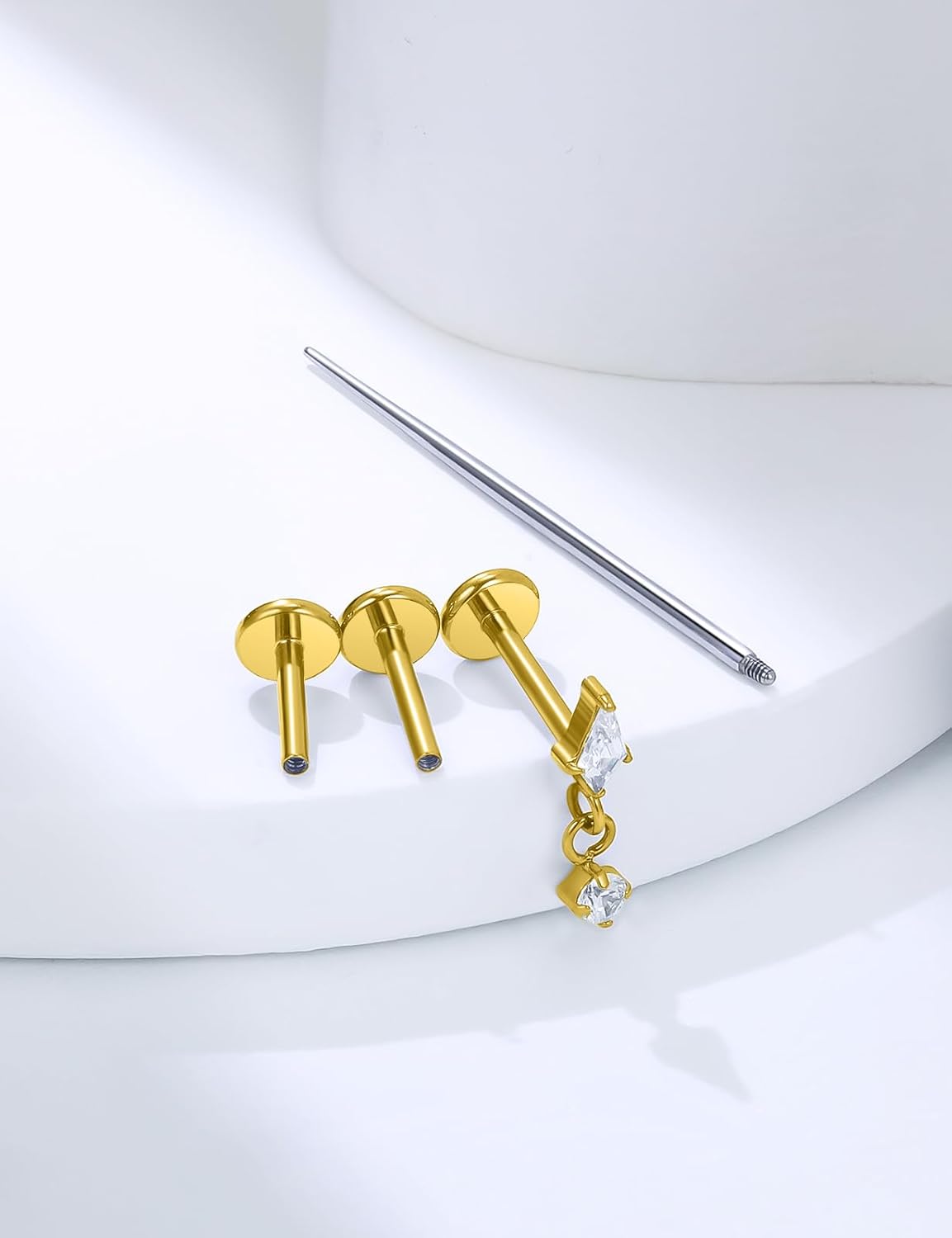 Astm F136 Titanium Internally Threaded Flat Back Earrings Tragus Helix Conch - QIAO CrystalQIAO CrystalQIAO Crystal