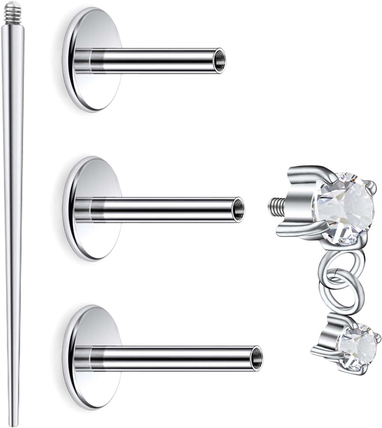 Astm F136 Titanium Internally Threaded Flat Back Earrings Tragus Helix Conch - QIAO CrystalQIAO CrystalQIAO Crystal