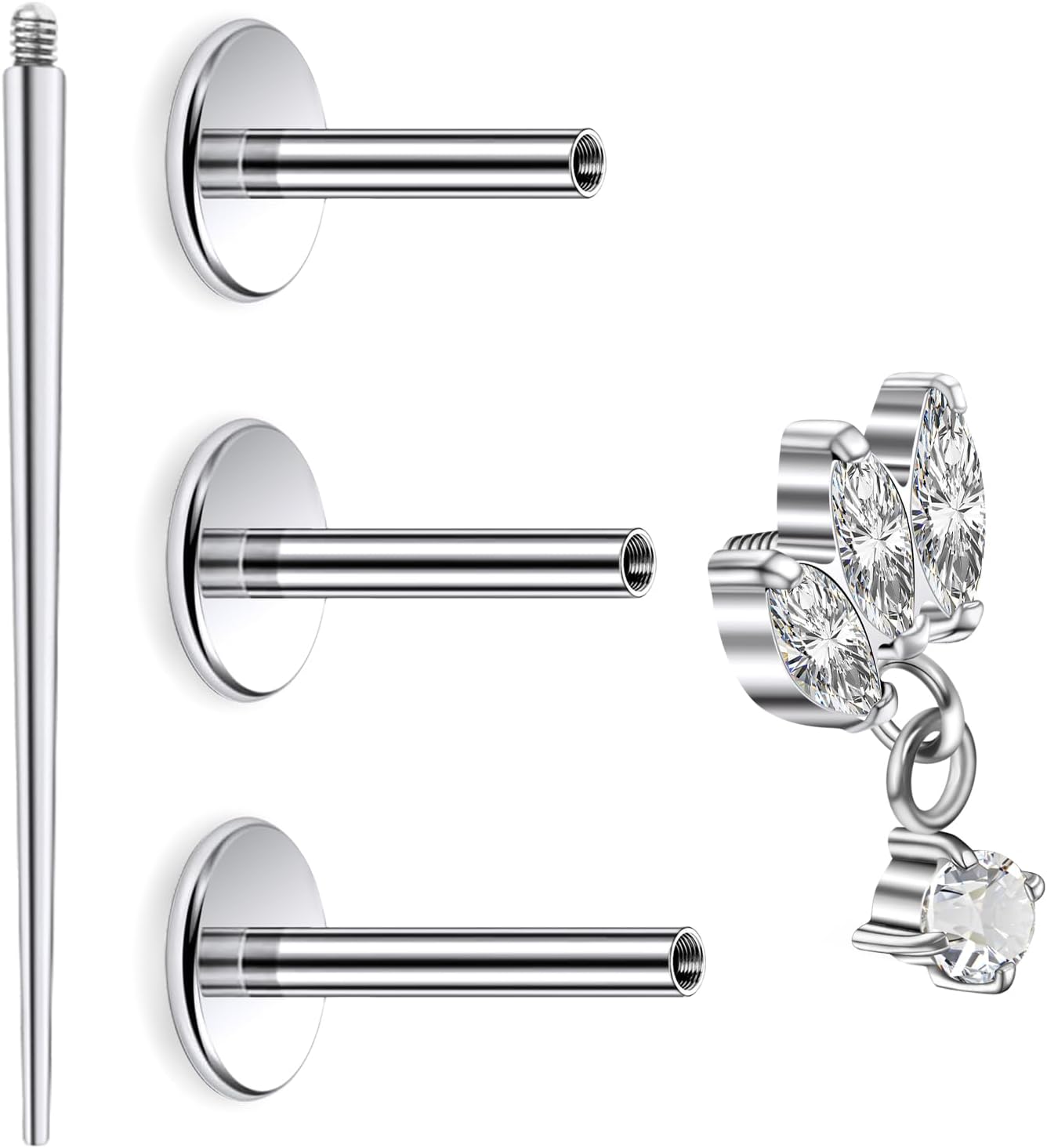 Astm F136 Titanium Internally Threaded Flat Back Earrings Tragus Helix Conch - QIAO CrystalQIAO CrystalQIAO Crystal