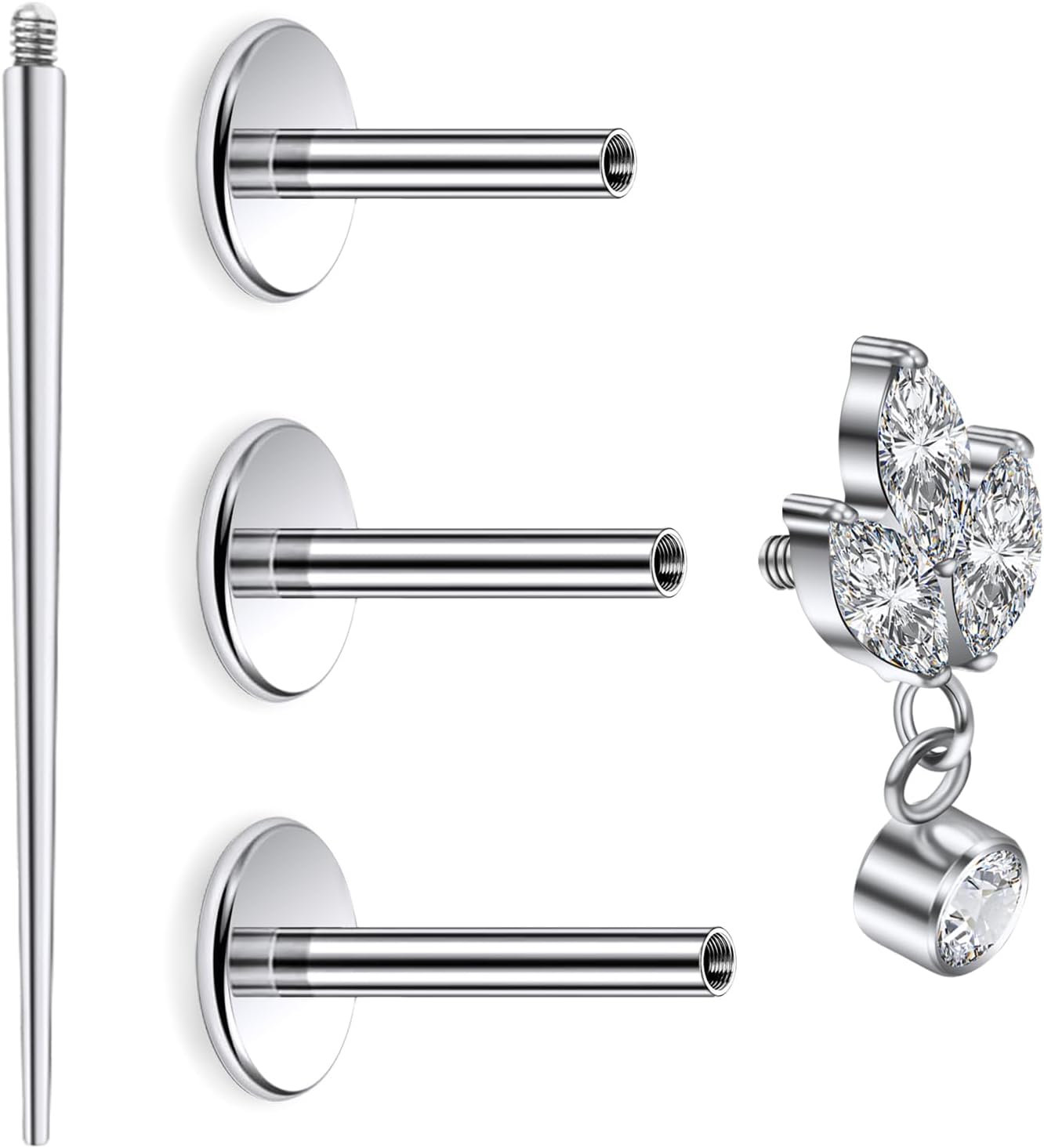 Astm F136 Titanium Internally Threaded Flat Back Earrings Tragus Helix Conch - QIAO CrystalQIAO CrystalQIAO Crystal