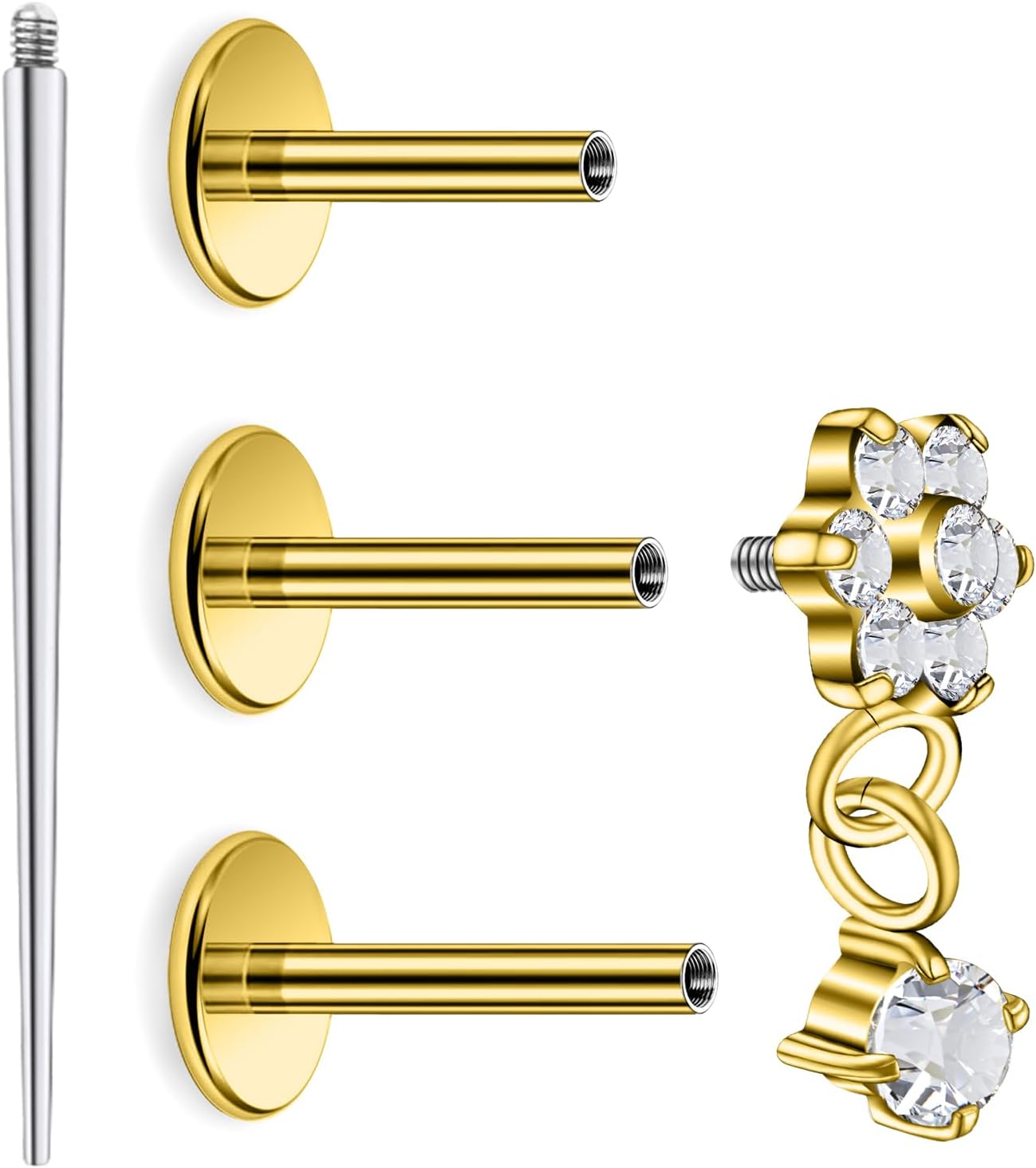 Astm F136 Titanium Internally Threaded Flat Back Earrings Tragus Helix Conch - QIAO CrystalQIAO CrystalQIAO Crystal