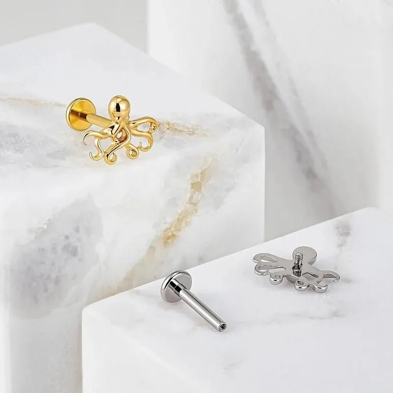 ASTM F136 Titanium Octopuses Piercings Jewelry with 6mm 8mm Post for Conch Helix Flat - QIAO CrystalQIAO CrystalQIAO Crystal