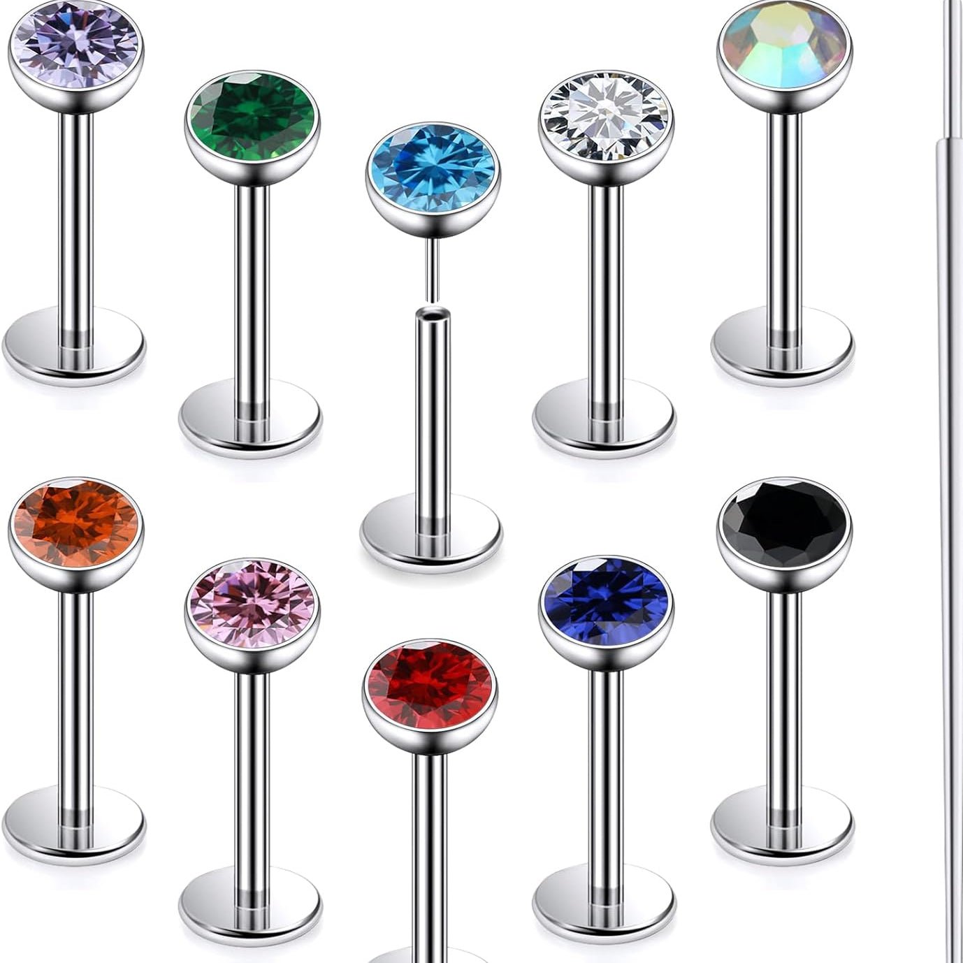 Astm F136 Titanium Threadless Flat Back Earrings Nose Studs Tragus Helix Conch Cartilage - QIAO CrystalQIAO CrystalQIAO Crystal