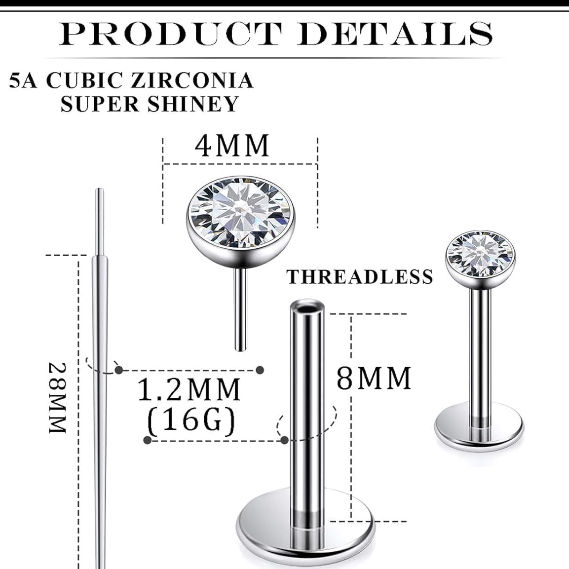 Astm F136 Titanium Threadless Flat Back Earrings Nose Studs Tragus Helix Conch Cartilage - QIAO CrystalQIAO CrystalQIAO Crystal