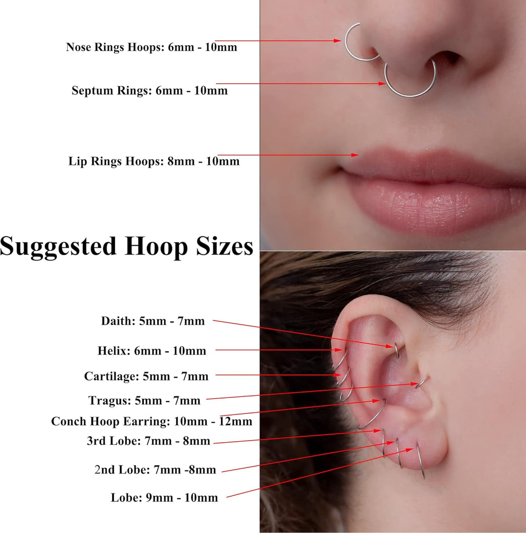 Aumeo 14G 16G 18G 20G Nose Ring Hoop Stainless Steel Hinged Segment Rings Hoops Nose Clicker Ring Tragus Helix Cartilage Daith Rook Earring Piercing Jewelry for Women Men - QIAO CrystalQIAO CrystalQIAO Crystal