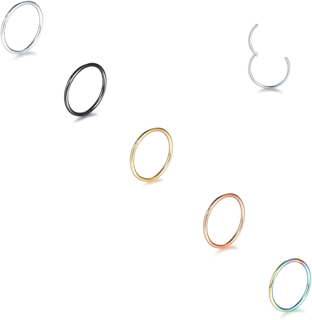 Aumeo 14G 16G 18G 20G Nose Ring Hoop Stainless Steel Hinged Segment Rings Hoops Nose Clicker Ring Tragus Helix Cartilage Daith Rook Earring Piercing Jewelry for Women Men - QIAO CrystalQIAO CrystalQIAO Crystal