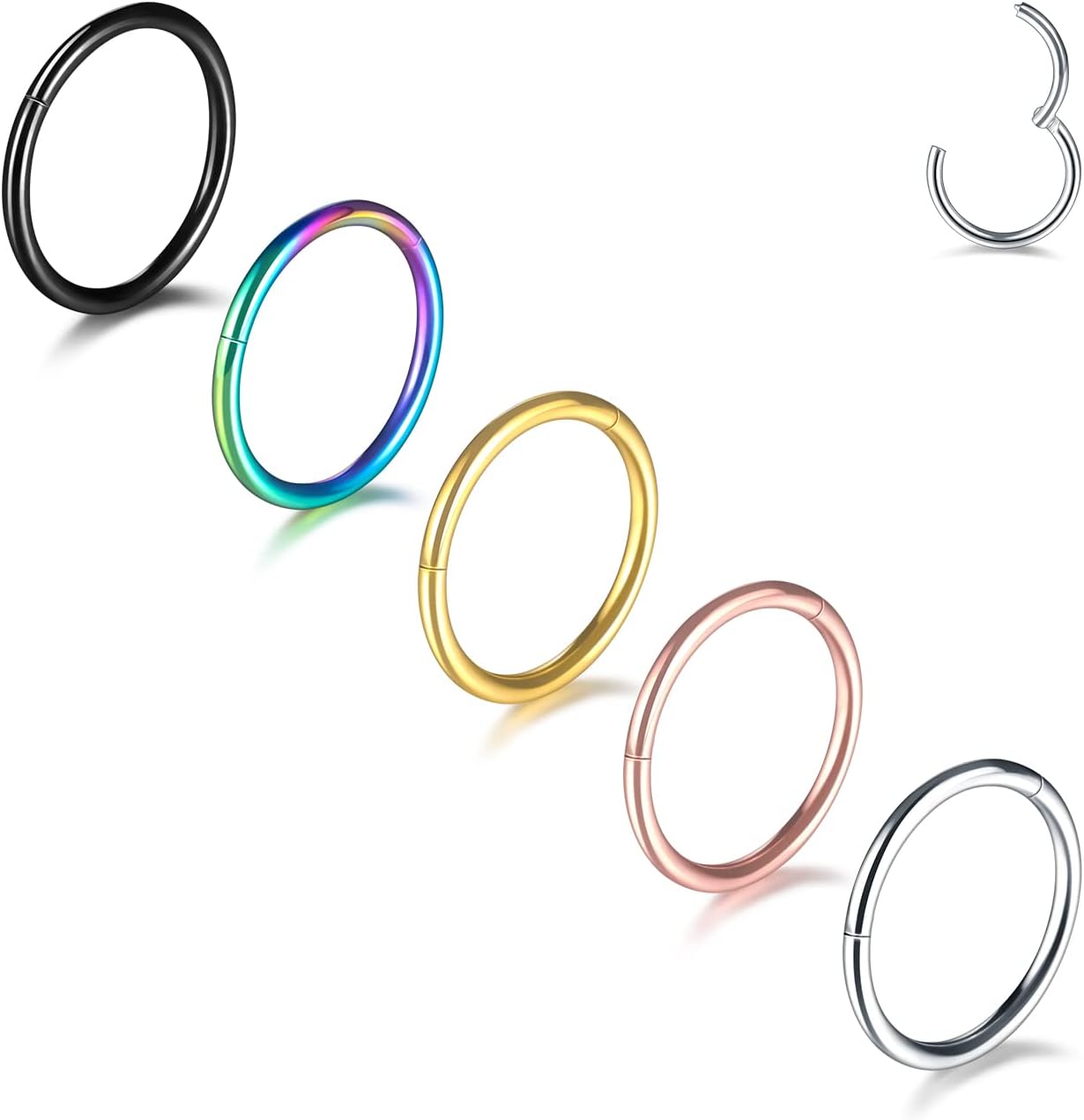 Aumeo 14G 16G 18G 20G Nose Ring Hoop Stainless Steel Hinged Segment Rings Hoops Nose Clicker Ring Tragus Helix Cartilage Daith Rook Earring Piercing Jewelry for Women Men - QIAO CrystalQIAO CrystalQIAO Crystal